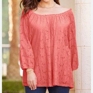 Catherine’s Coral Lace Puff Sleeve Blouse with Lots of room Size 4x